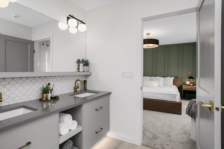 Primary Bathroom and Bedroom in a Bedrock Homes Showhome in Edmonton