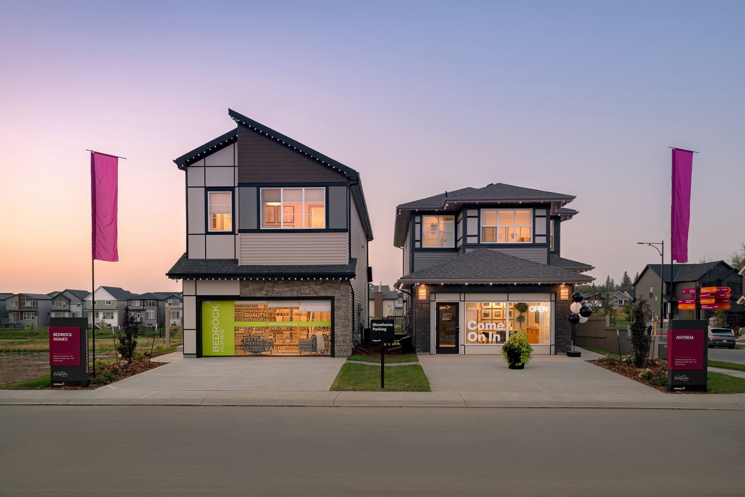 Anthem and Bedrock Home's Front Garage Showhomes in Weston at Edgemont in West Edmonton